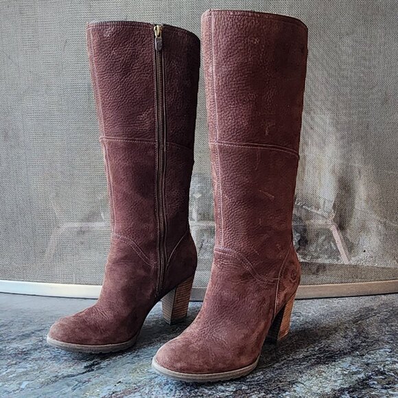 Timberland Shoes - Timberland Brown Suede Waterproof Suede Tall Heeled Boots Size 9